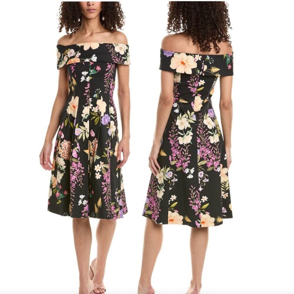 NEW Teri Jon by Rickie Freeman Off The Shoulder A-Line Dress in Floral - Size 2